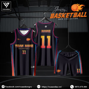 Đồng phục bóng rổ đen phối viền neon độc đáo – Mẫu 2025-64