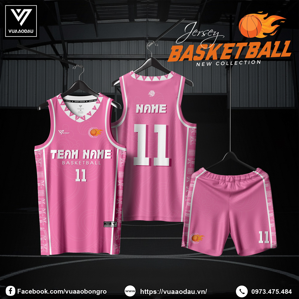 Áo bóng rổ jersey màu hồng pastel nổi bật và cá tính cho đội bóng