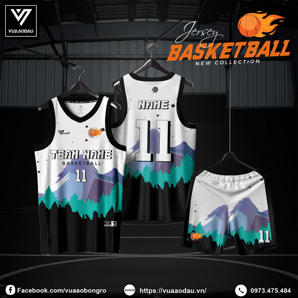 Đồng phục bóng rổ trắng đen phối núi non - Vua Áo Đấu mẫu 2025-71