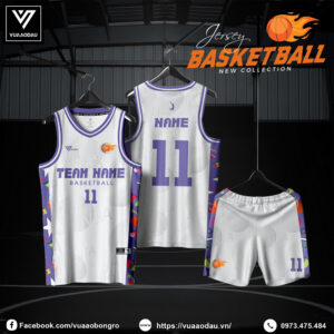 Đồng phục bóng rổ trắng tím phối họa tiết Vua Áo Đấu 2025