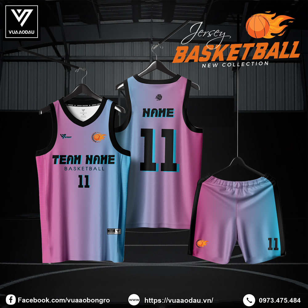 Đồng phục bóng rổ nam nữ gradient hồng pastel - xanh baby
