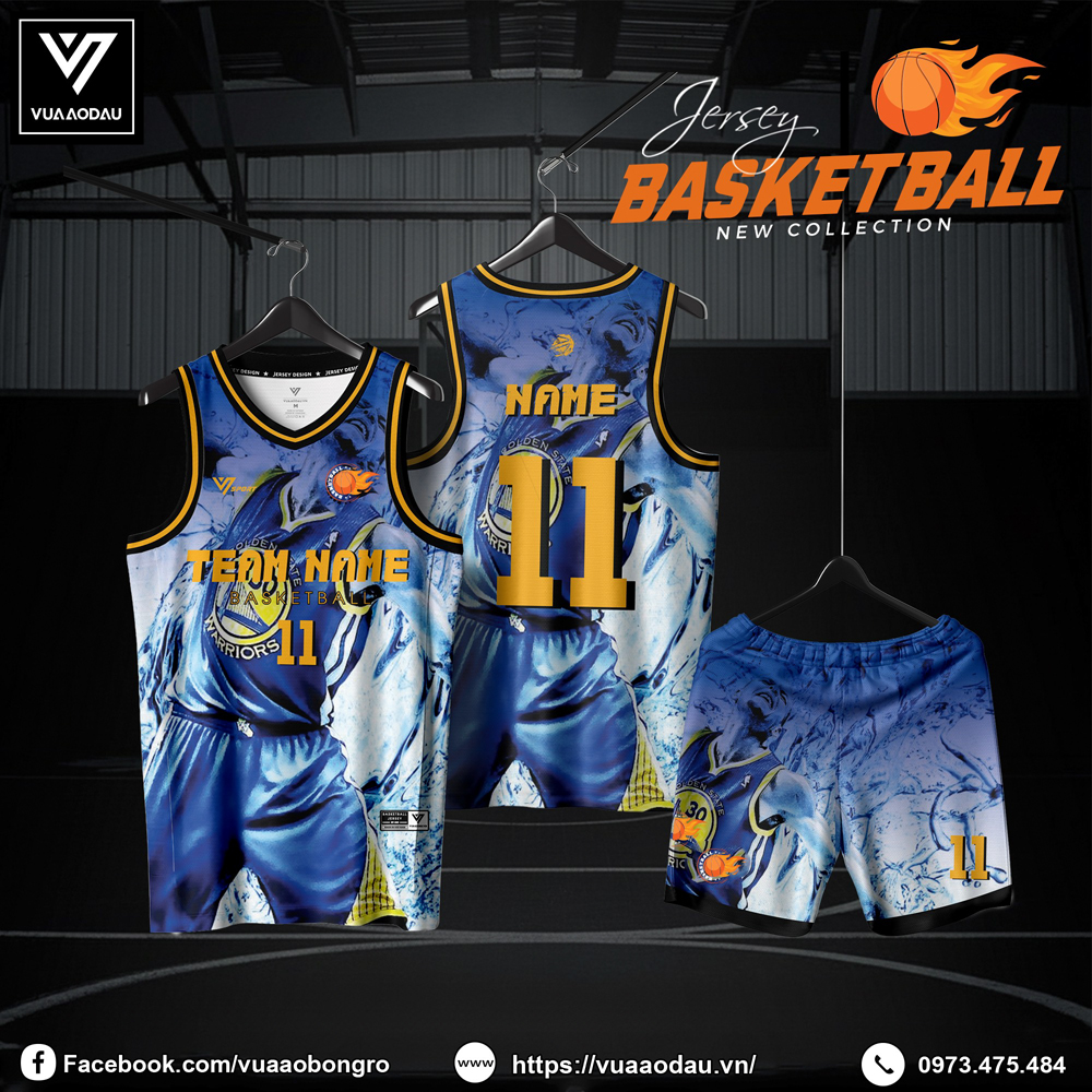 Bộ áo bóng rổ xanh dương phối vàng - thiết kế thể thao đậm chất đường phố