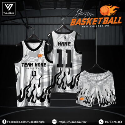 Áo Đấu Bóng Rổ Trắng Xám Họa Tiết Lửa - Vua Áo Đấu 2025