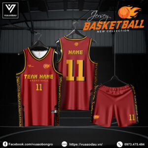 Đồng Phục Bóng Rổ Màu Đỏ Đô Viền Đen Vàng - Mẫu 2025-84