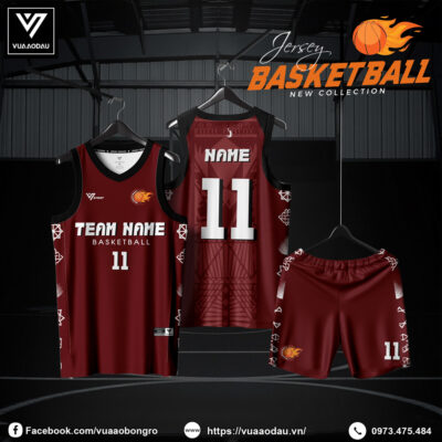 Đồng phục bóng rổ đỏ đô phối trắng – Thiết kế hiện đại, chất thể thao