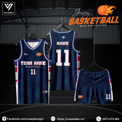 Đồng phục bóng rổ nam xanh navy phối đỏ trắng – Thiết kế mạnh mẽ, chuyên nghiệp