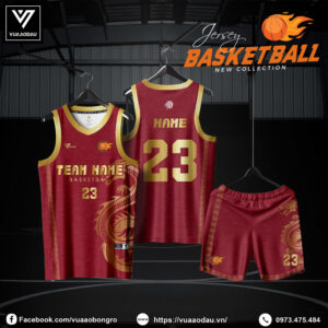 Áo bóng rổ nam đỏ đô rồng vàng – Chiến binh sân đấu