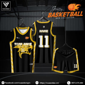 Đồng phục bóng rổ đen phối vàng kim – Mã 2025-95