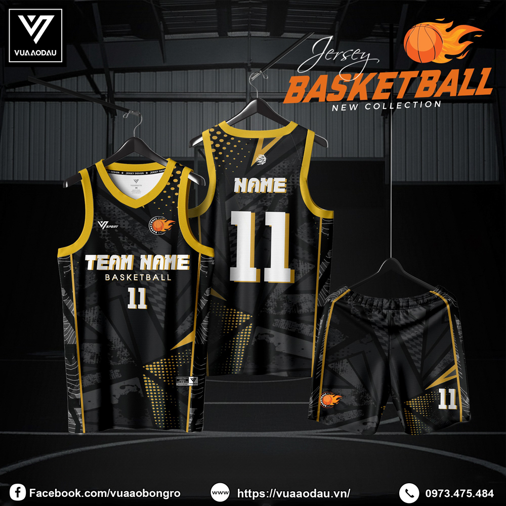 Áo bóng rổ màu đen phối vàng kim chuyên nghiệp, thiết kế thể thao hiện đại