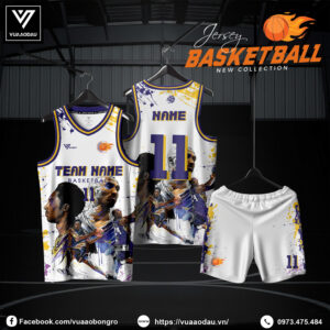 Đồng Phục Bóng Rổ Vua Áo Đầu Màu Trắng Splash Tím Vàng Cam
