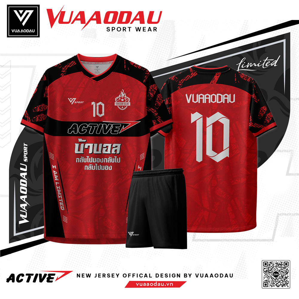 Áo Bóng Đá Active 2 màu đỏ đậm với họa tiết hiện đại từ Vua Áo Đấu