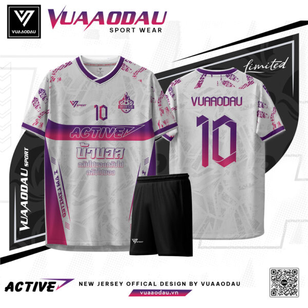 Áo Bóng Đá Active 2 Màu Trắng Xám Phối Hồng Tím Gradient