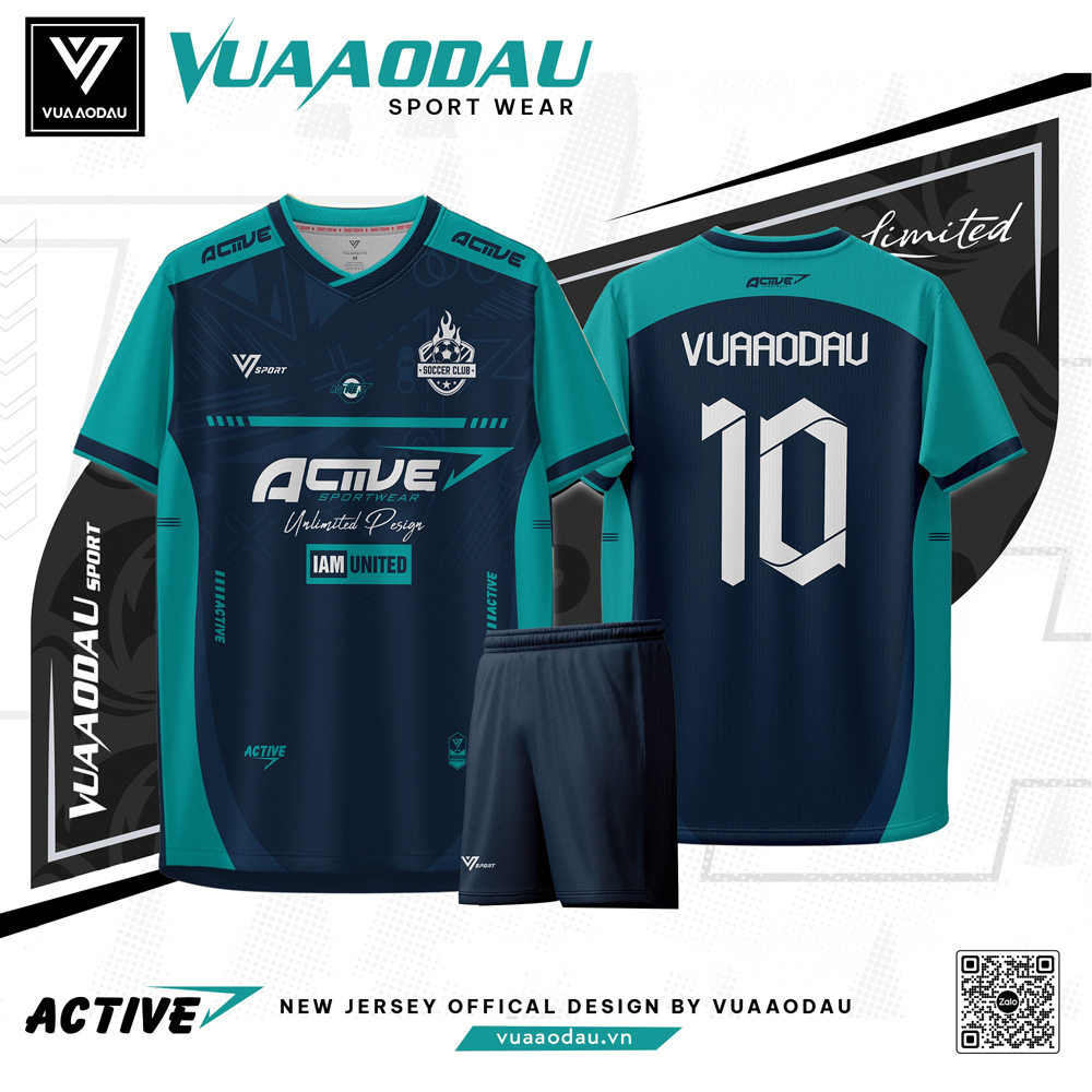 Áo thể thao Vua Áo Đấu ACTIVE màu xanh navy phối xanh ngọc