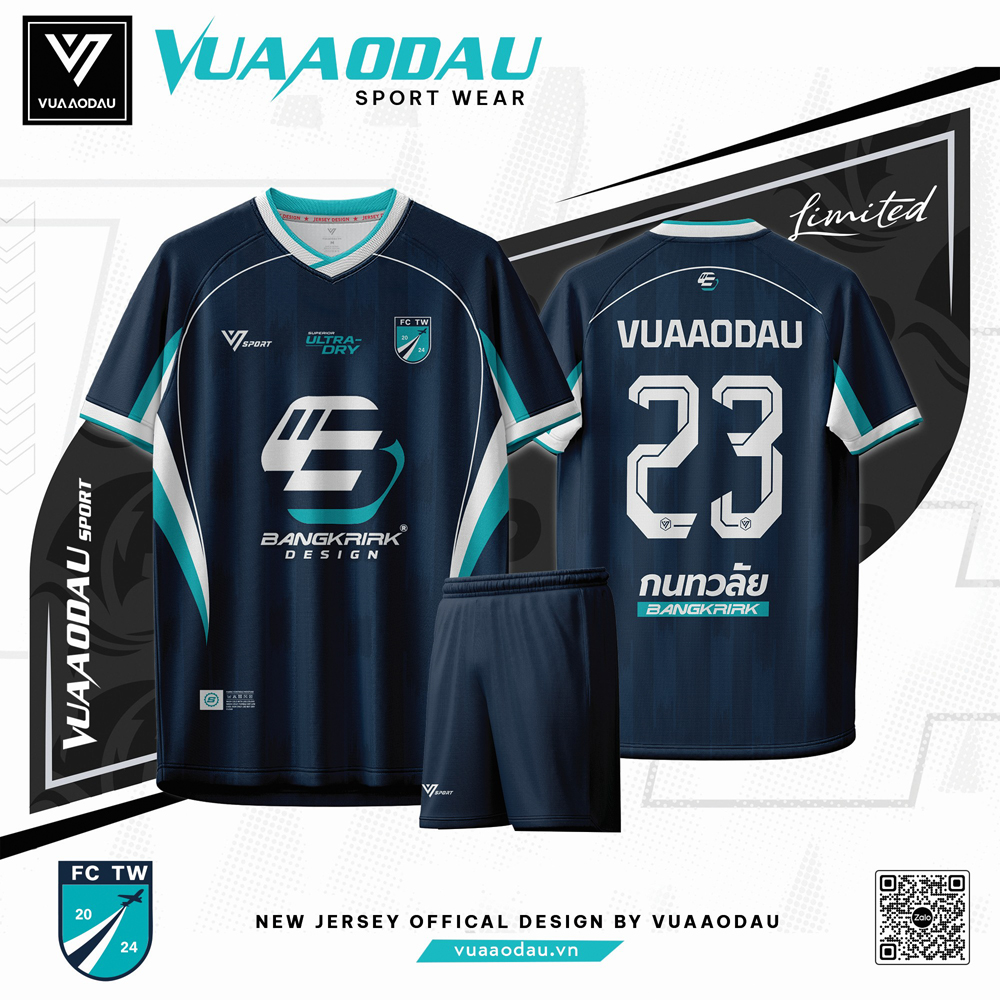 Bộ đồ thể thao Vua Áo Đấu màu xanh navy phối trắng và xanh mint - thiết kế Compass