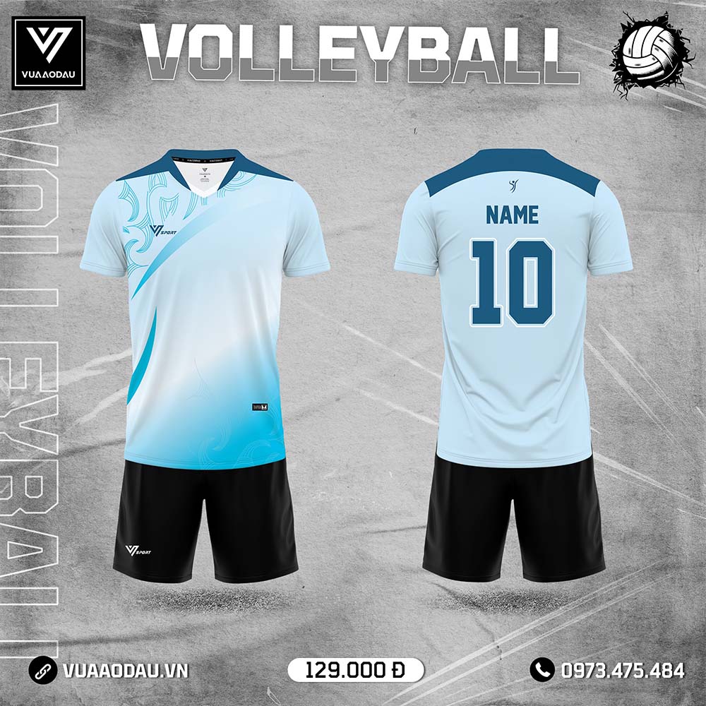 Áo bóng chuyền nam màu xanh dương chuyển sắc tay ngắn thể thao