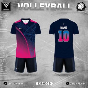Áo Bóng Chuyền Xanh Navy Gradient Hồng - Thiết Kế Thể Thao Năng Động