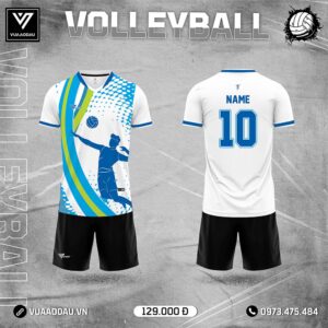 Áo Bóng Chuyền Nam Trắng Xanh – Thiết Kế Thể Thao Năng Động