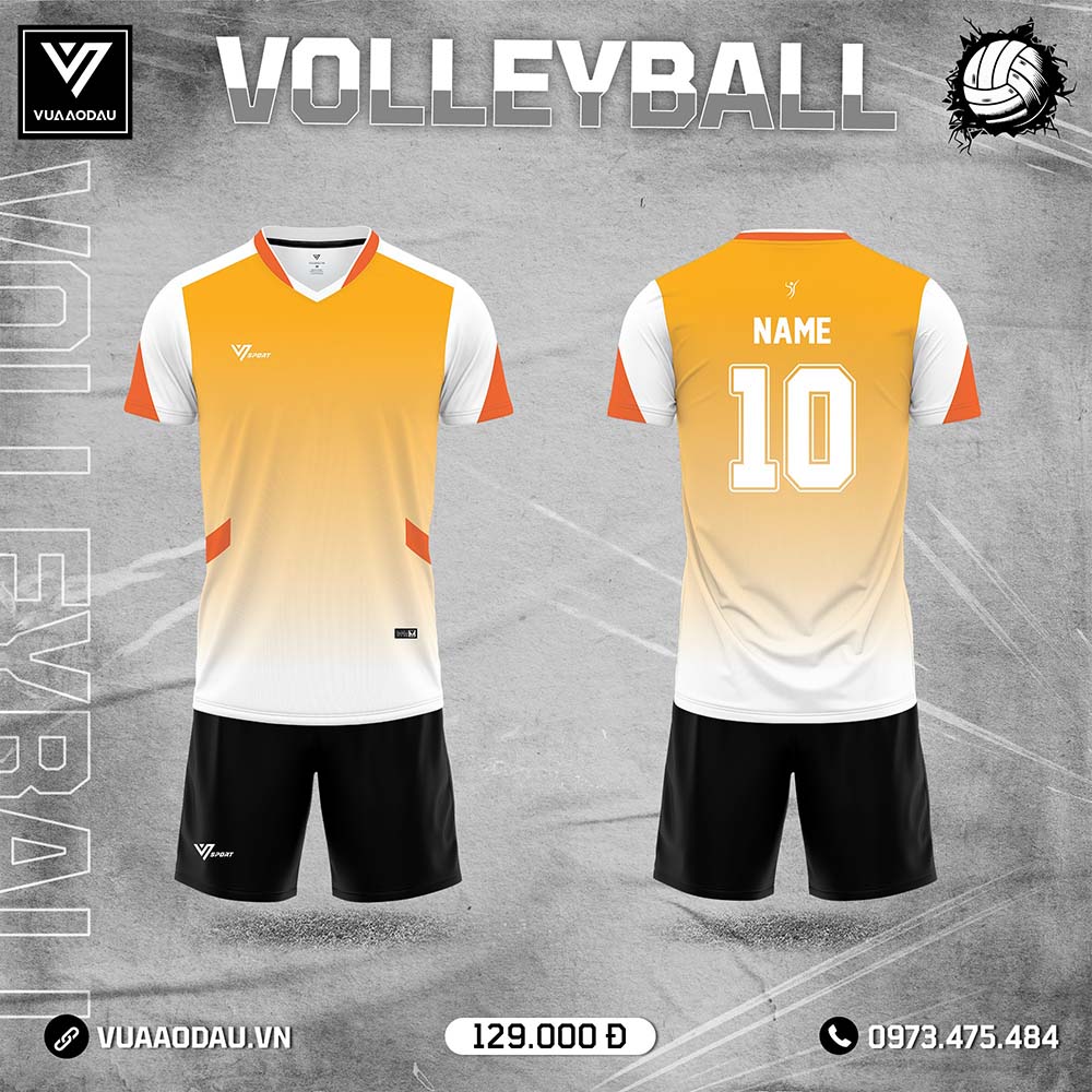 Bộ đồ thể thao bóng chuyền cam trắng đen AoBongChuyen-20