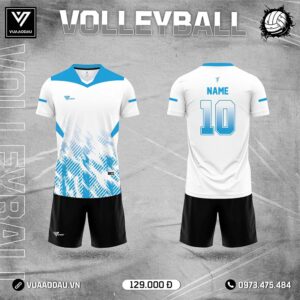 Đồng phục bóng chuyền trắng phối xanh dương – Nam tính và chuyên nghiệp