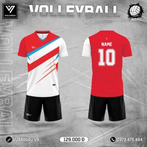 Áo Bóng Chuyền Nam Màu Trắng - Phối Đỏ Xanh Cam Năng Động