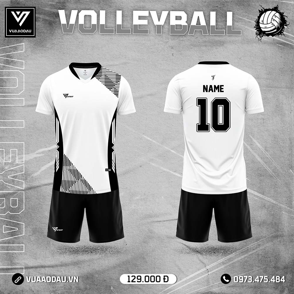Đồng phục bóng chuyền trắng đen cho nam nữ