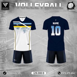 Áo Bóng Chuyền Nam Màu Trắng Navy - Mẫu 33 Năng Động, Nam Tính