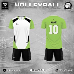Đồng phục bóng chuyền trắng xanh lá mạ đen - Thiết kế thể thao hiện đại