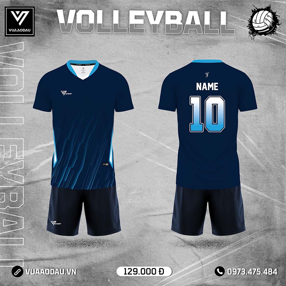 Áo bóng chuyền xanh navy phối xanh dương, mẫu số 39