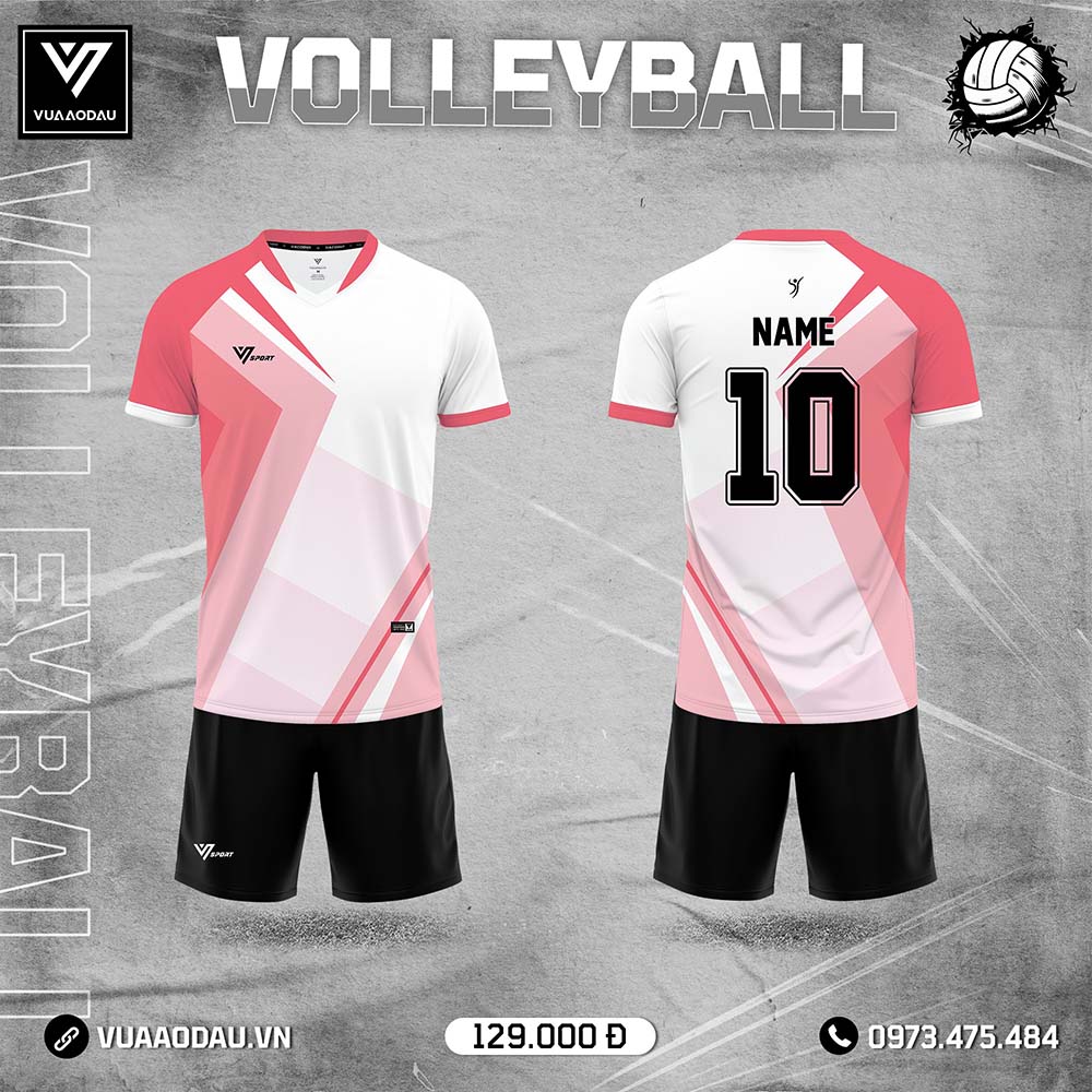Áo bóng chuyền nữ trắng hồng pastel thiết kế thể thao năng động
