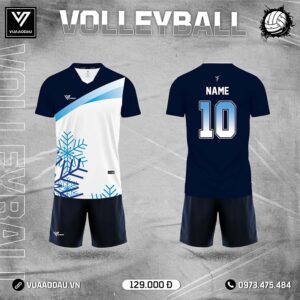 Áo Bóng Chuyền Xanh Navy Phối Trắng - Thiết Kế Họa Tiết Bông Tuyết Nổi Bật