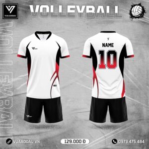Đồng phục bóng chuyền trắng phối đỏ đen năng động – Mẫu 45