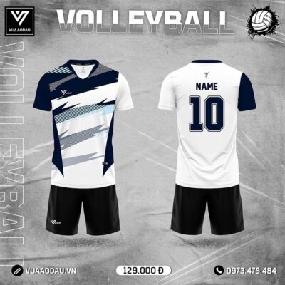 Áo Bóng Chuyền Trắng Xanh Navy Đen - Phối Kẻ Cá Tính, Form Slim Fit