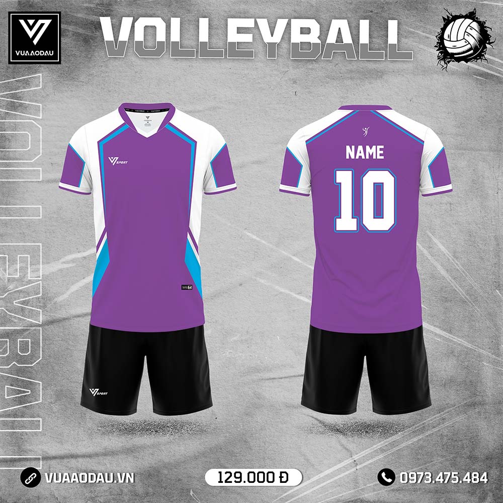 Áo bóng chuyền nam màu tím phối trắng và xanh dương - Mã 52