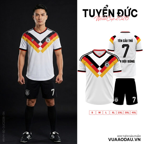 Áo Đội Tuyển Đức World Cup 2026 - Trắng Tinh Khôi Kết Hợp Màu Cờ Đội Tuyển