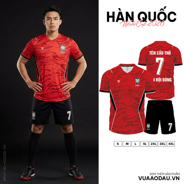 Áo Đội Tuyển Hàn Quốc World Cup 2026 Màu Đỏ Rằn Ri Cao Cấp