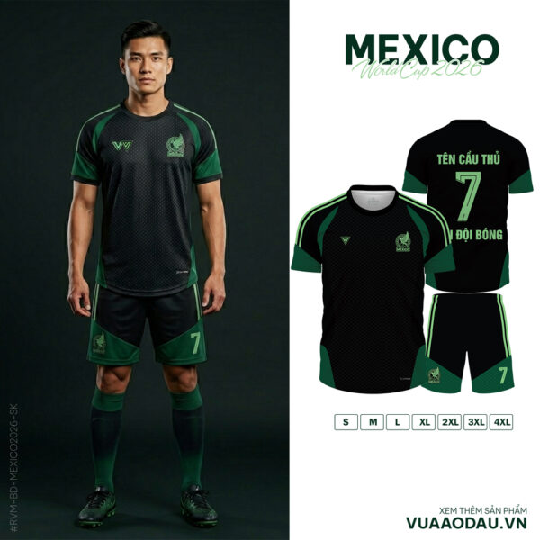 Áo Đội Tuyển World Cup 2026 Mexico Sân Khách Đen Xanh Năng Động