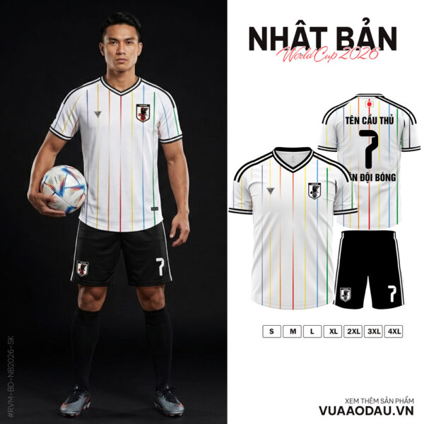 Áo Bóng Đá Nhật Bản World Cup 2026 Trắng Sọc Màu Năng Động