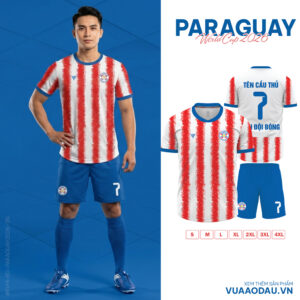 Áo Đội Tuyển Paraguay World Cup 2026 - Đỏ Trắng Xanh Dương Sọc Năng Động