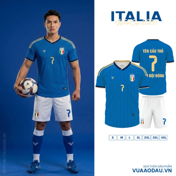 Áo Đội Tuyển Italia World Cup 2026 Xanh Dương Vàng Cao Cấp