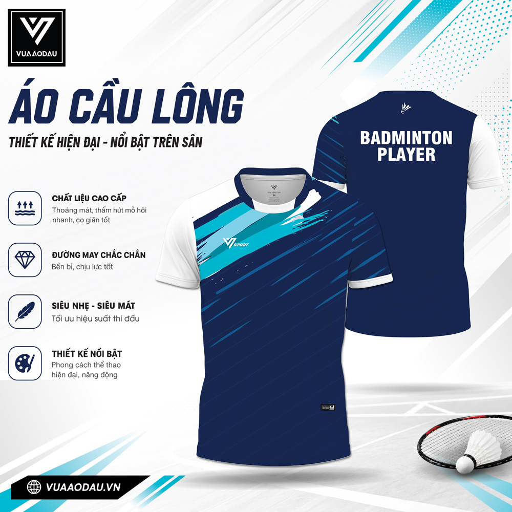 Áo cầu lông xanh navy phối trắng VAD-02 - Vuaaođâu.vn