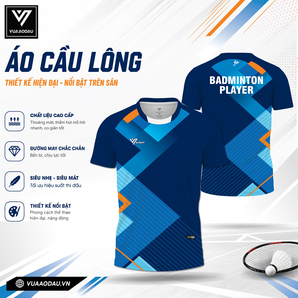 Áo Cầu Lông Xanh Dương Đậm VAD-03 – Thiết kế thể thao, thoáng mát, cao cấp