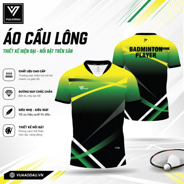 Áo Cầu Lông VAD-06 Vàng Xanh Lá Đen - Năng Động Đỉnh Cao Sân Đấu