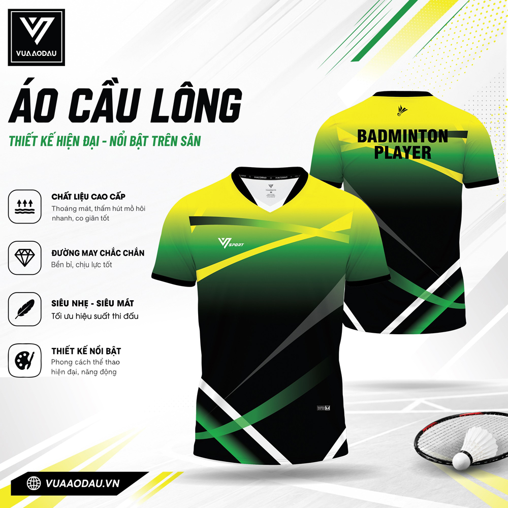 Áo cầu lông VAD-06 vàng xanh lá đen