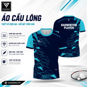 Áo Cầu Lông Xanh Đậm Xanh Ngọc VAD-08 – Hoạ Tiết Hình Học Năng Động, Vải Thể Thao Cao Cấp