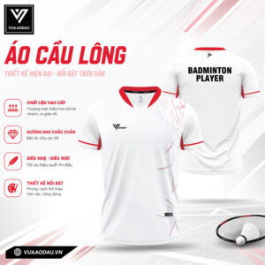 Áo Cầu Lông VAD-09 Trắng Viền Đỏ – Thiết Kế Thanh Lịch, Năng Động