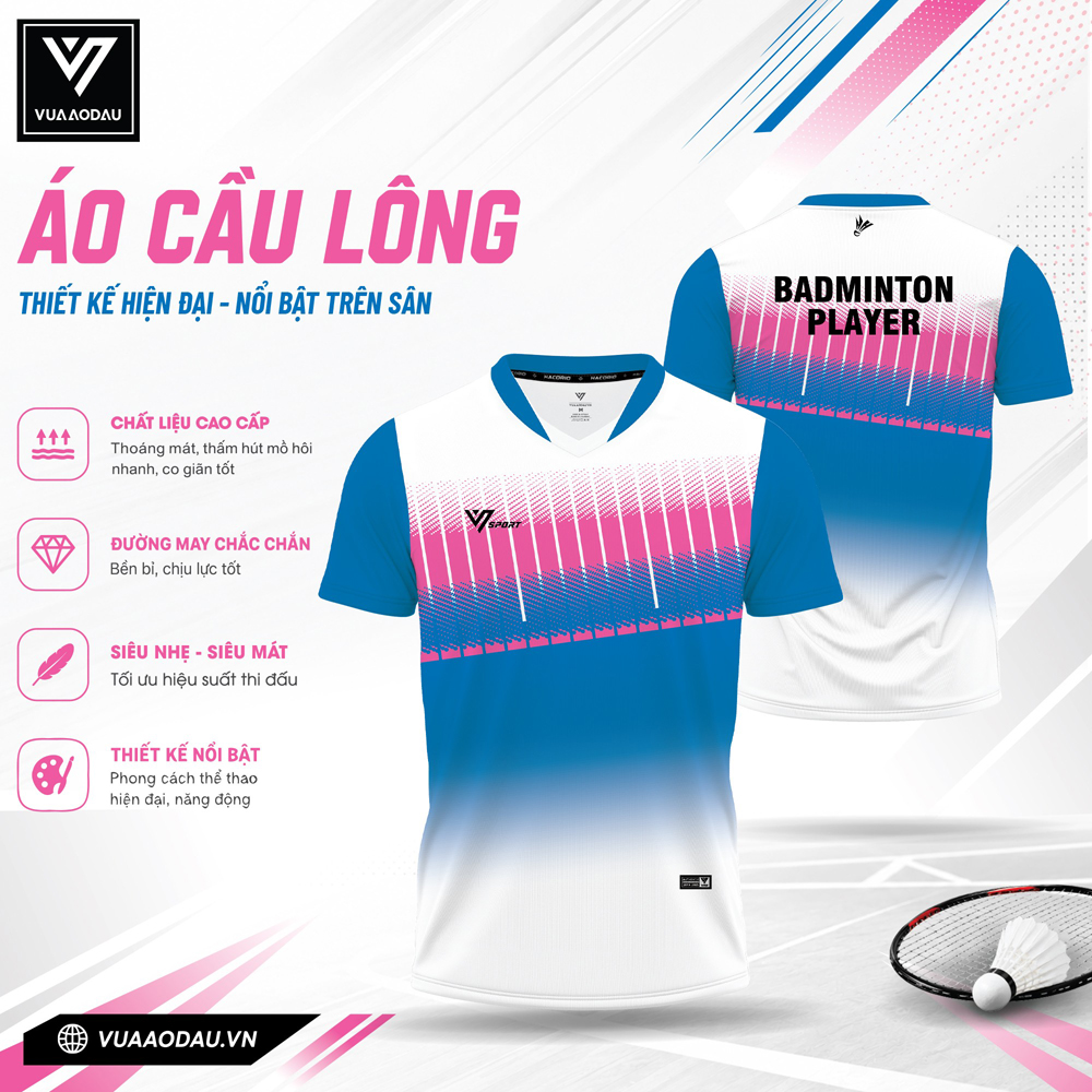 Áo cầu lông nữ xanh da trời trắng phối hồng hiện đại VAD-10
