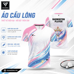Áo Cầu Lông VAD-11 Trắng Năng Động – Phối Hồng Xanh Vàng