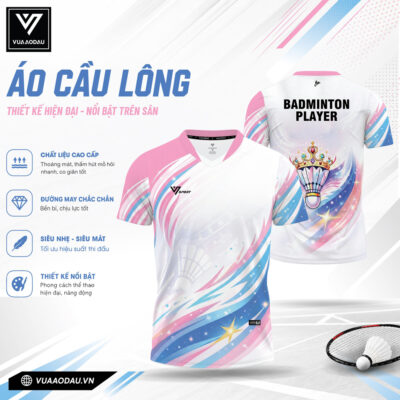 Áo Cầu Lông VAD-11 Trắng Năng Động – Phối Hồng Xanh Vàng