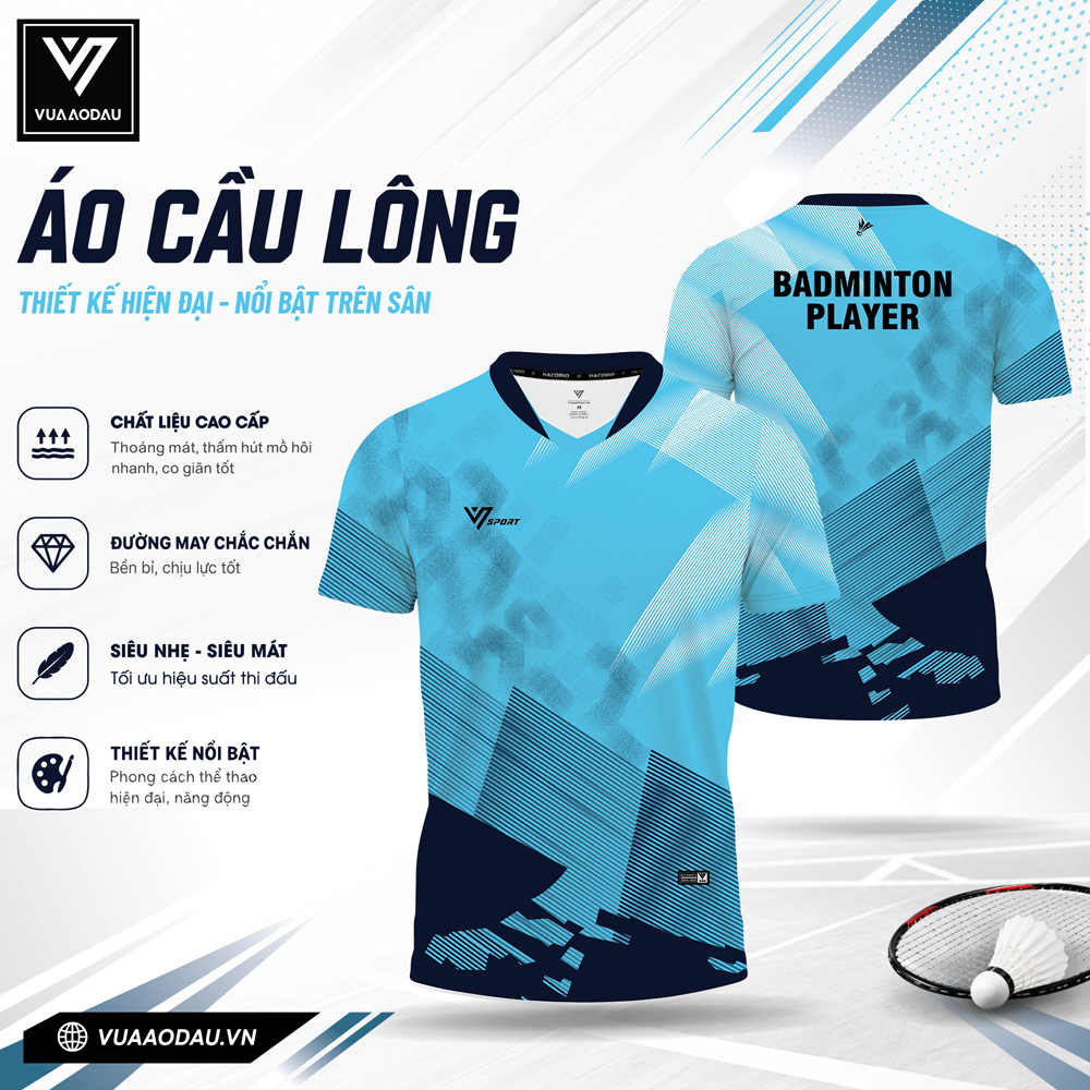 Áo cầu lông nam xanh dương VAD-12 phong cách thể thao hiện đại