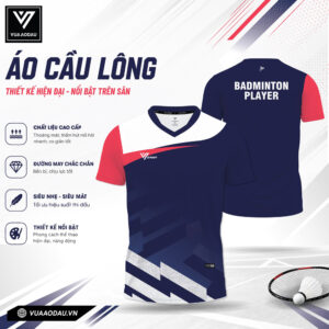 Áo Cầu Lông VAD-13 Xanh Navy Đậm – Phối Đỏ Trắng Năng Động
